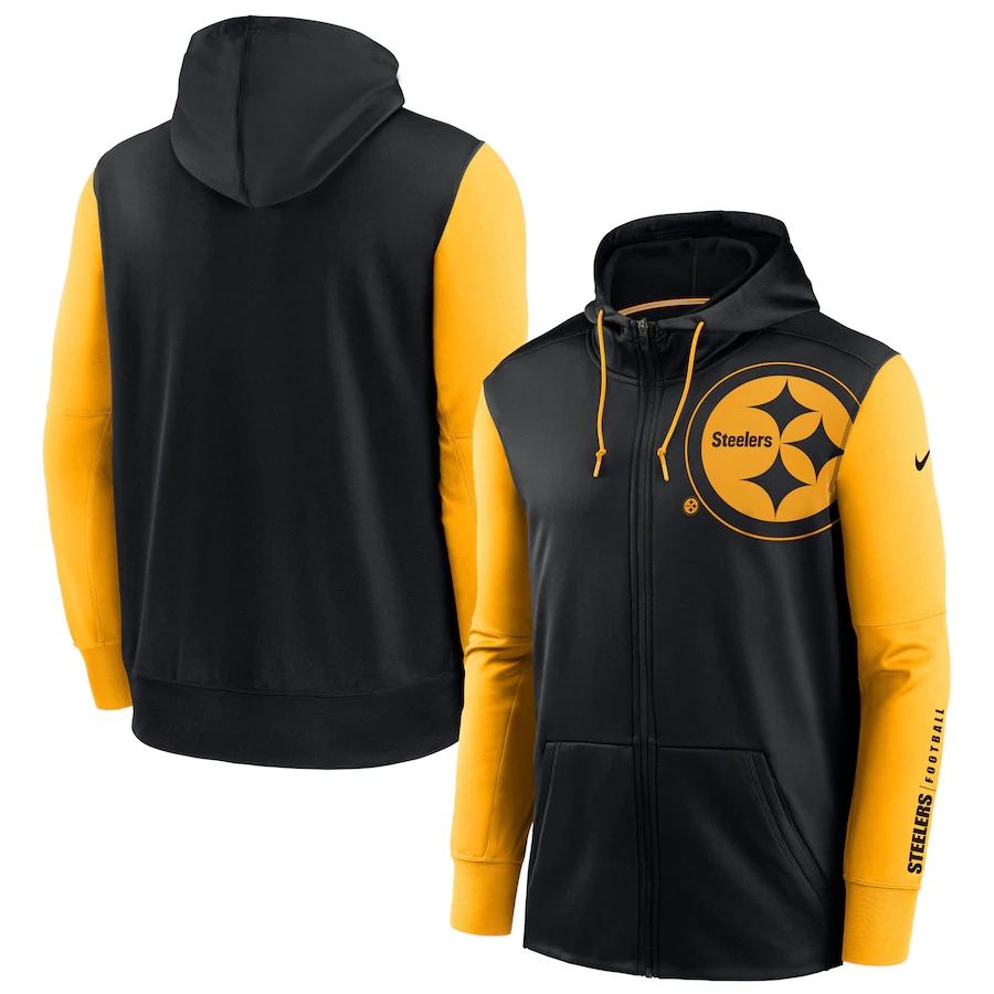 NFL Nike Pittsburgh Steelers Black Gold Fan Gear Mascot Performance FullZip Hoodie->minnesota vikings->NFL Jersey
